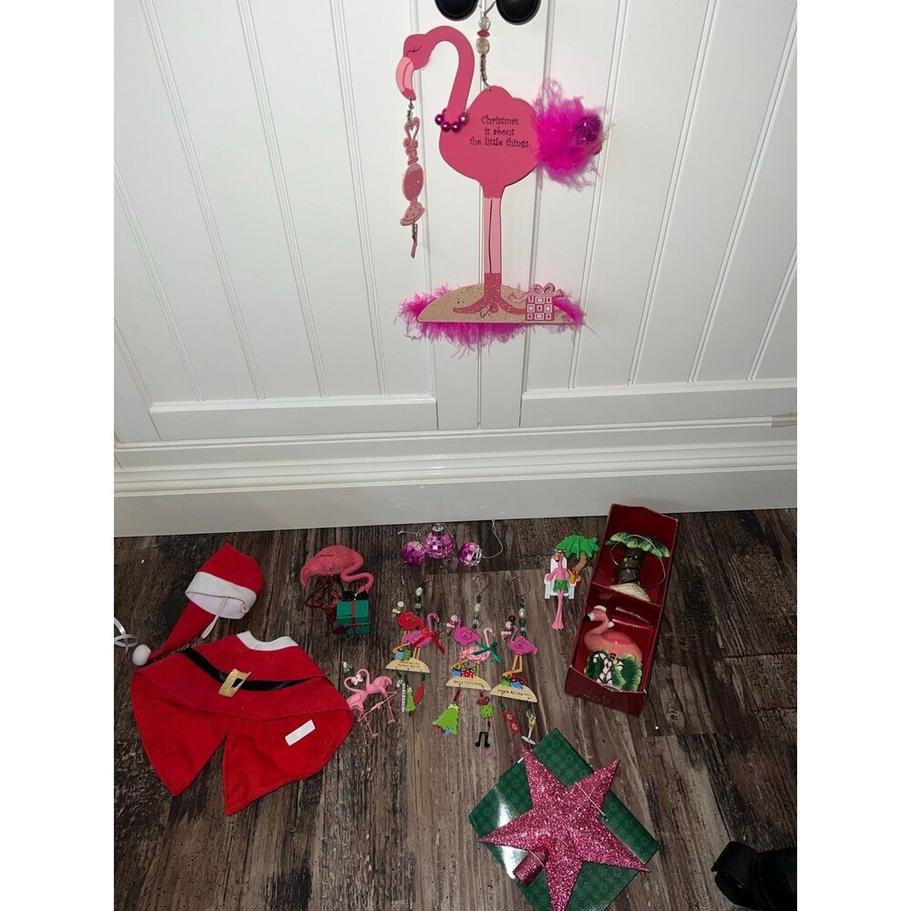Kitschy flamingo Christmas holiday decor ornaments bundle lot